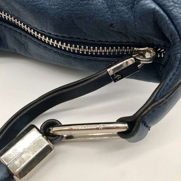 B. Makowsky Blue Leather Double Zipper Shoulder Bag - Picture 11 of 12
